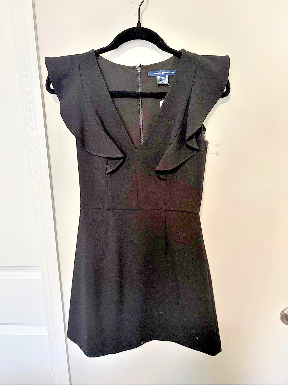 French Connection Whisper Ruffle Minidress Black Mini Dress Size 2